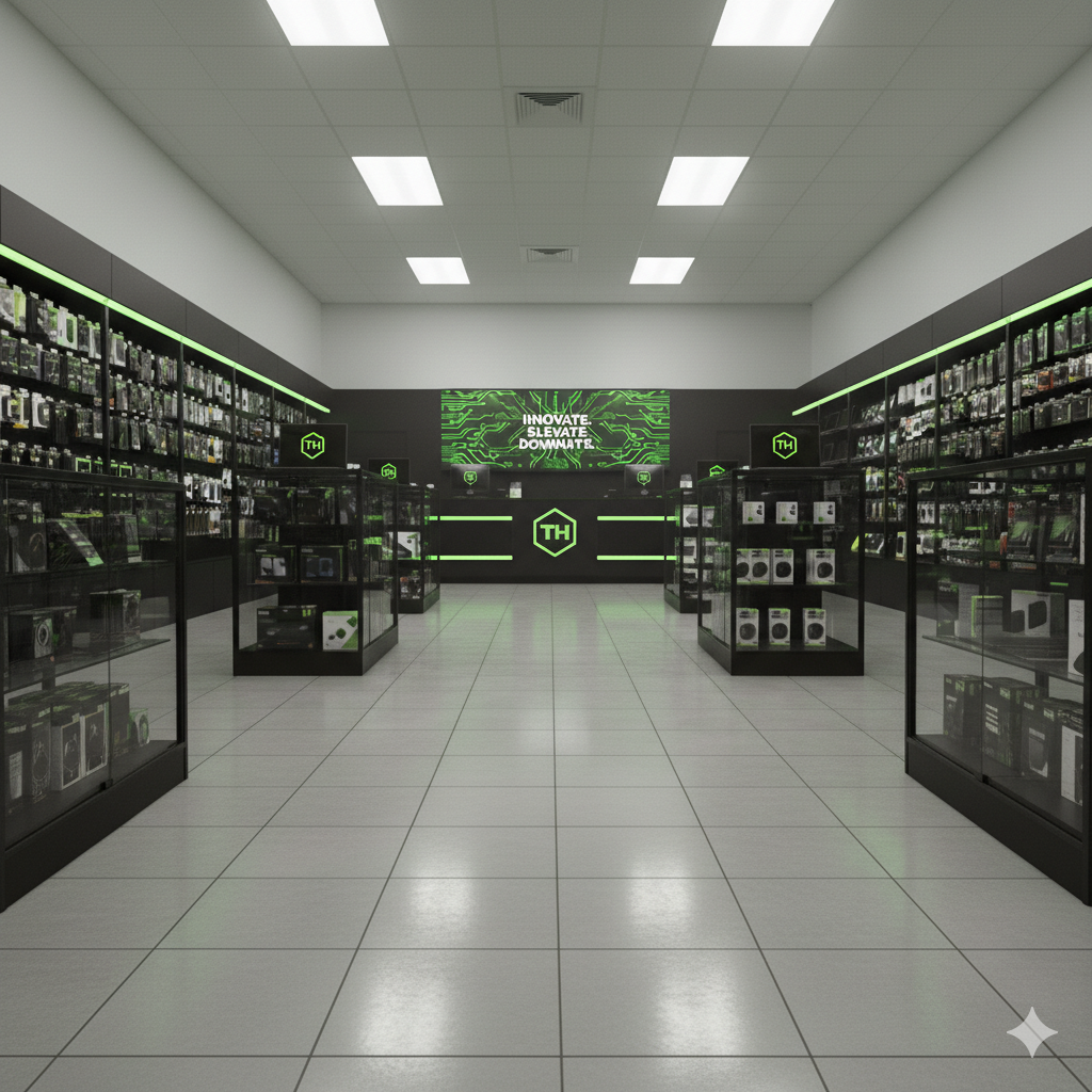 Tech retail store with plain floor before commercial epoxy coating